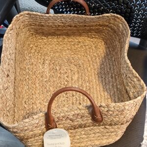 Threshold Natural Woven Basket with Leather Handles